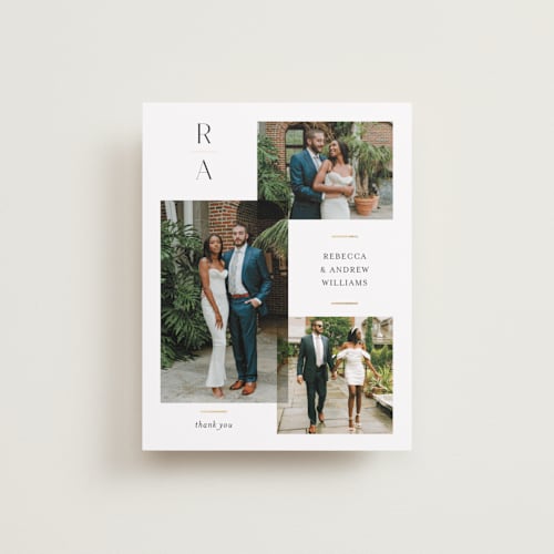 This is a cotton wedding thank you cards with foil pressed by Jessica Williams called multiple printing on recycled smooth signature in standard