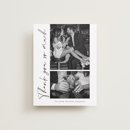 This is a onyx wedding thank you cards with foil pressed by Sarah Curry called ink pen printing on recycled smooth signature in standard