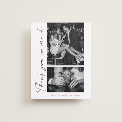 This is a copper wedding thank you cards with foil pressed by Sarah Curry called ink pen printing on recycled smooth signature in standard