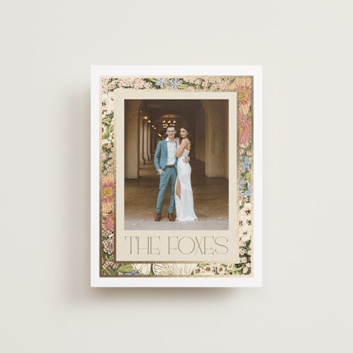 This is a sherbert wedding thank you cards with foil pressed by Leah Bisch called in the garden printing on recycled smooth signature in standard