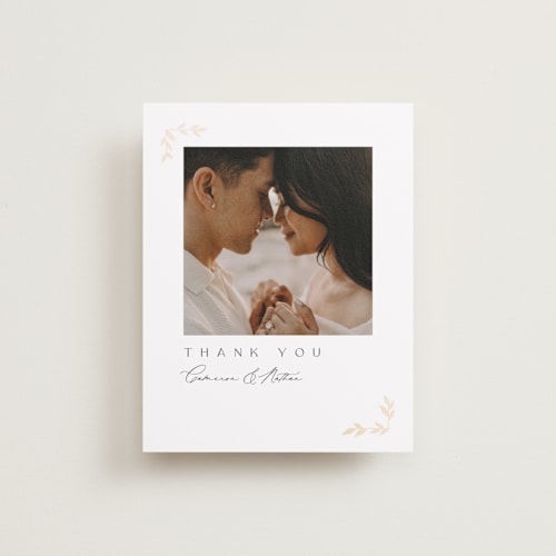 This is a lily wedding thank you cards with foil pressed by Owl and Toad called courtyard printing on recycled smooth signature in standard