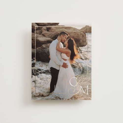 This is a silk wedding thank you cards with foil pressed by Kelly Schmidt called golden ampersand printing on recycled smooth signature in standard