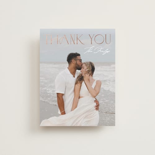 This is a provincial wedding thank you cards with foil pressed by Angela Thompson called gilded edge printing on recycled smooth signature in standard