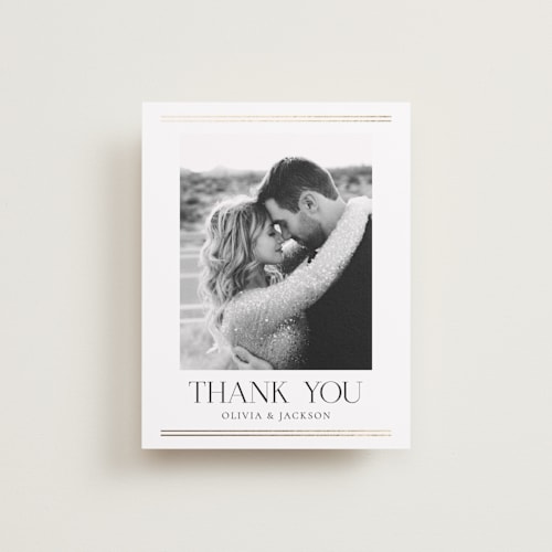 This is a spun sugar wedding thank you cards with foil pressed by Jessica Williams called fineline printing on recycled smooth signature in standard