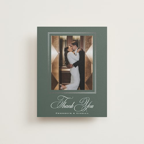 This is a sage wedding thank you cards with foil pressed by chocomocacino called tompouce printing on recycled smooth signature in standard