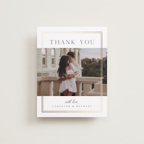 This is a cloud wedding thank you cards with foil pressed by Nicole Walsh called lustre printing on recycled smooth signature in standard