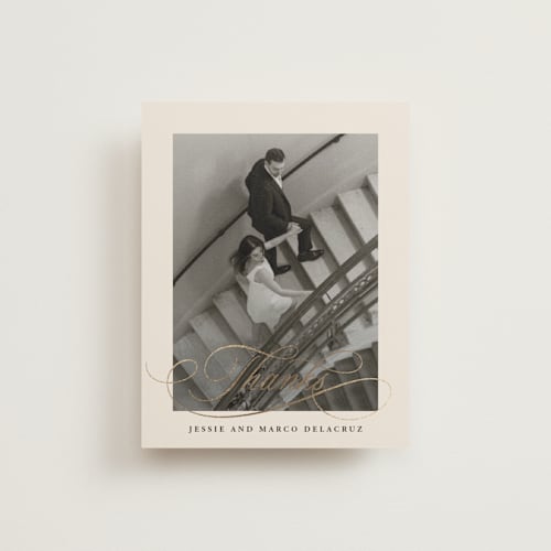 This is a onyx wedding thank you cards with foil pressed by Hooray Creative called black tie affair printing on recycled smooth signature in standard