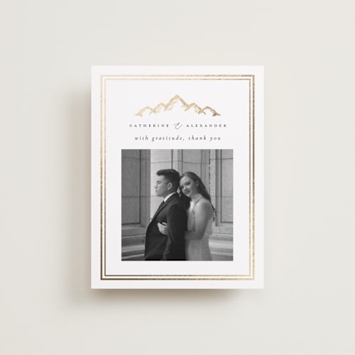 This is a quartz wedding thank you cards with foil pressed by Ana de Sousa called summit serenity printing on recycled smooth signature in standard