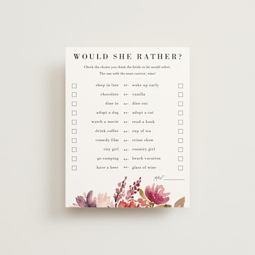 This is a burnt orange bridal shower insert cards with standard by Chris Griffith called autumn vows printing on signature in standard