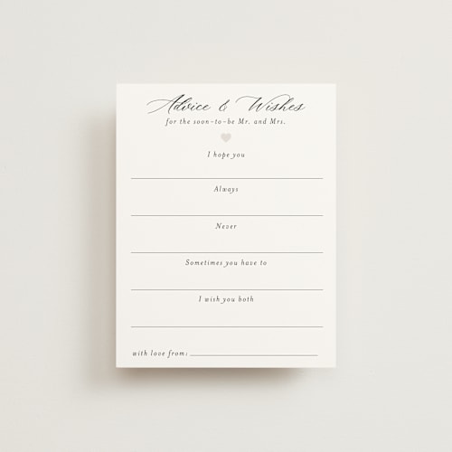 This is a snow bridal shower insert cards with standard by Minted called script wishes for couple printing on signature in standard