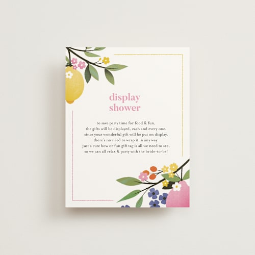 This is a pink lemonade bridal shower insert cards with standard by Laura Moyer called bridal brunch printing on signature in standard