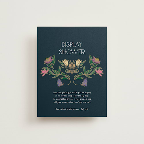 This is a midnight garden bridal shower insert cards with standard by Simona Camp called gilded tapestry printing on signature in standard