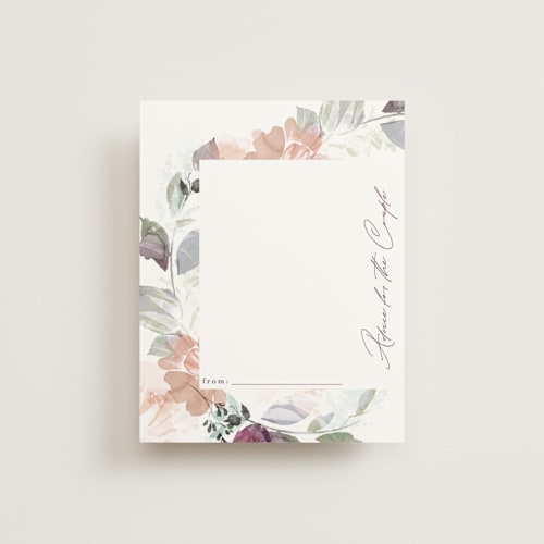 This is a lavender bridal shower insert cards with standard by Phrosné Barwood called modern wreath printing on signature in standard