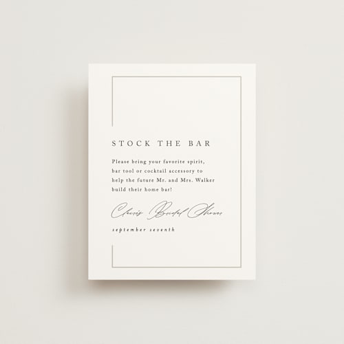 This is a silk bridal shower insert cards with standard by Kelly Schmidt called gilded border printing on signature in standard