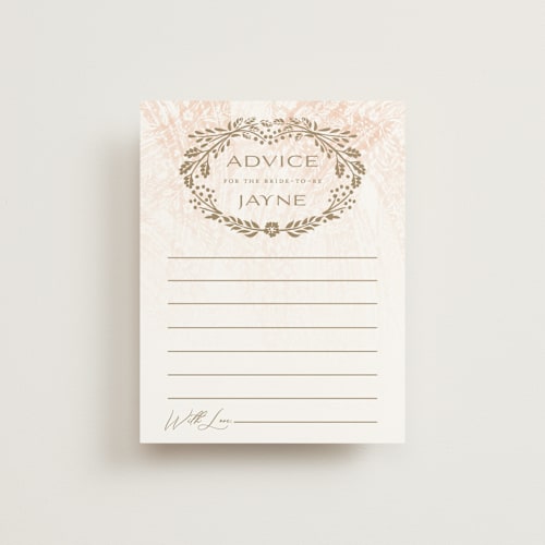 This is a coral bridal shower insert cards with standard by Paper Sun Studio called here comes the bride printing on signature in standard