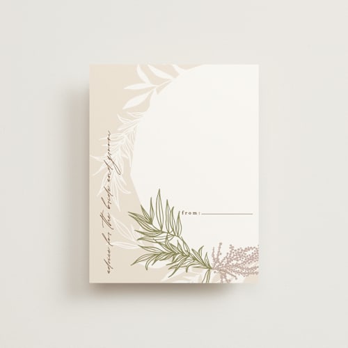 This is a taupe bridal shower insert cards with standard by Phrosné Barwood called botanical frame printing on signature in standard