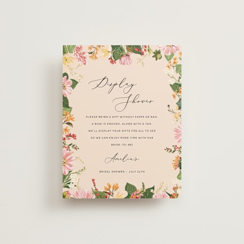This is a peach bridal shower insert cards with standard by Susan Moyal called bridal blooms printing on signature in standard