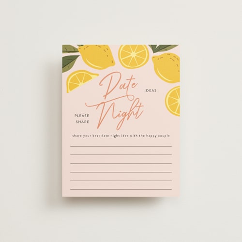 This is a blush bridal shower insert cards with standard by That Girl Press called lemonade printing on signature in standard
