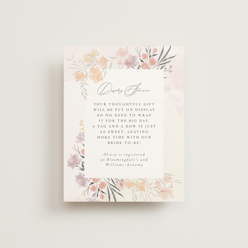 This is a blush bridal shower insert cards with standard by Nicoletta Savod called spring blossom printing on signature in standard