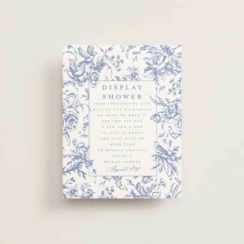 This is a blueberry bridal shower insert cards with standard by Teju Reval called dreamy toile printing on signature in standard