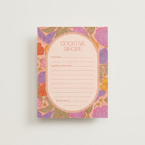 This is a peach bridal shower insert cards with standard by Simona Camp called vintage garden printing on signature in standard
