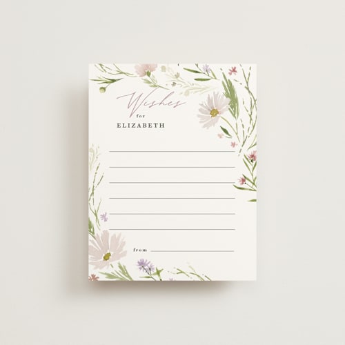This is a blush bridal shower insert cards with standard by Kate Ahn called daisy chain printing on signature in standard