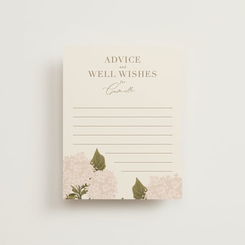 This is a blush bridal shower insert cards with standard by Leah Bisch called hydrangea printing on signature in standard