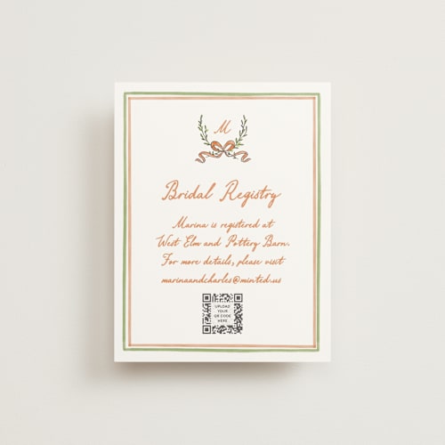 This is a hibiscus bridal shower insert cards with standard by Creo Study called blooms printing on signature in standard