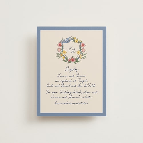 This is a cornflower bridal shower insert cards with standard by Chris Griffith called a wedding in low country printing on signature in standard