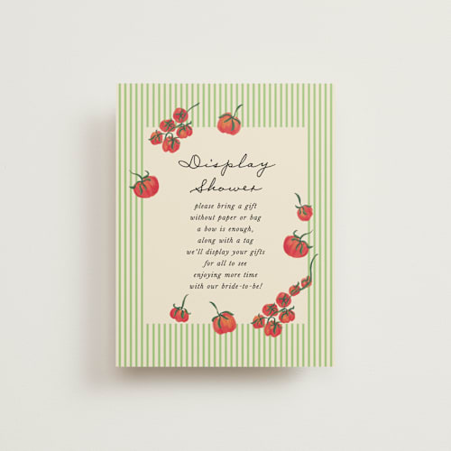 This is a lime bridal shower insert cards with standard by Jackie Crawford called petit pomodoro printing on signature in standard