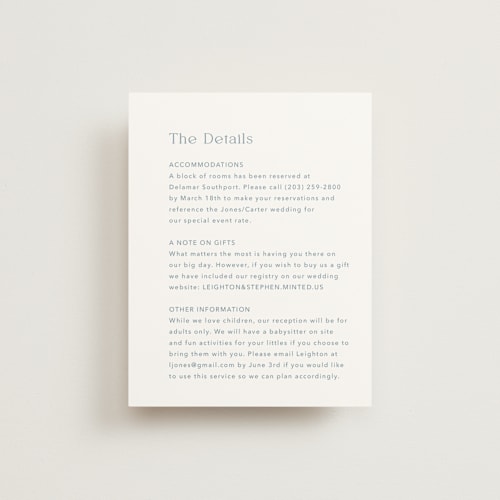 This is a lakeshore blue enclosure cards with standard by Jennifer Postorino called leighton printing on signature in standard