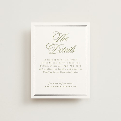 This is a olive enclosure cards with foil pressed by Ellen Schlegelmilch called museo printing on signature in standard