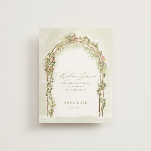 This is a evergreen graduation thank you cards with foil pressed by Lucrecia Caporale called floral arch printing on signature in standard