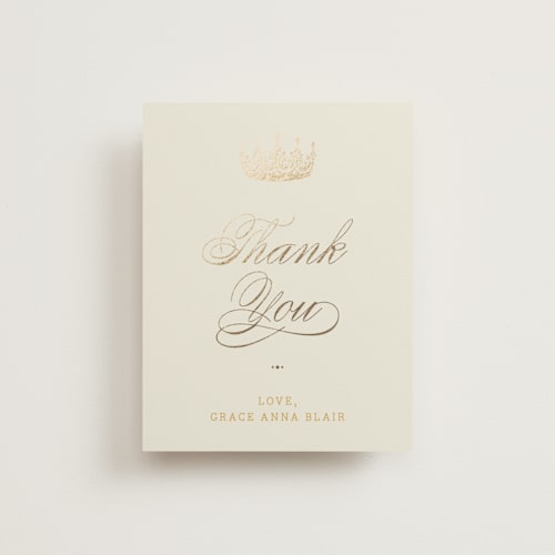 This is a caramel graduation thank you cards with foil pressed by Yolanda Mariak Chendak called belle of the ball printing on signature in standard