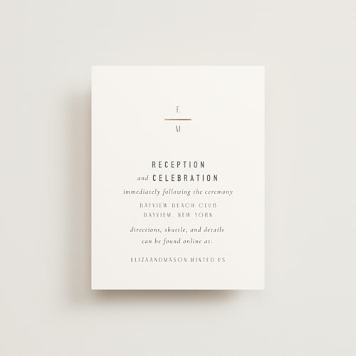 This is a granite foil stamped wedding invitations with foil pressed by Jackie Mangiolino called minimal monogram printing on signature in standard