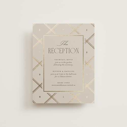 This is a champagne foil stamped wedding invitations with foil pressed by Kristin Oliversen called luxe lines printing on signature in standard