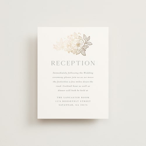 This is a powder blue foil stamped wedding invitations with foil pressed by Kristen Smith called wild roses printing on signature in standard