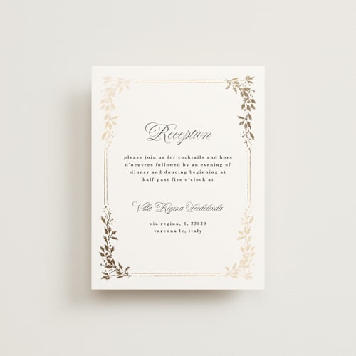This is a diamond foil stamped wedding invitations with foil pressed by Kate Ahn called lake como printing on signature in standard