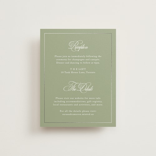 This is a garden foil stamped wedding invitations with foil pressed by Kelly Schmidt called greenwood printing on signature in standard