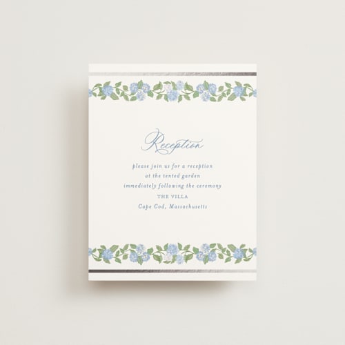 This is a ocean foil stamped wedding invitations with foil pressed by Creo Study called pillowy border printing on signature in standard