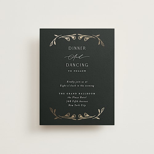 This is a onyx foil stamped wedding invitations with foil pressed by Nicoletta Savod called majesty printing on signature in standard
