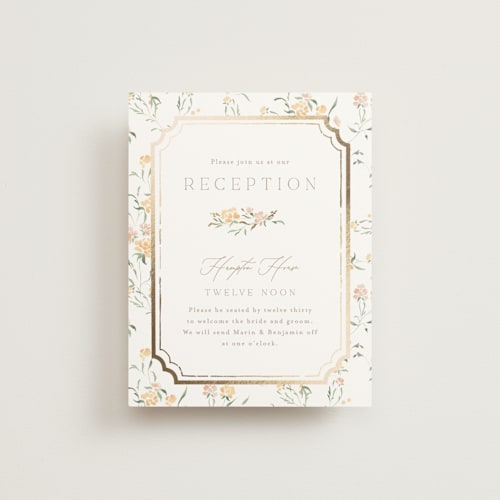 This is a golden summer foil stamped wedding invitations with foil pressed by Erin L. Wilson called victorian trellis printing on signature in standard