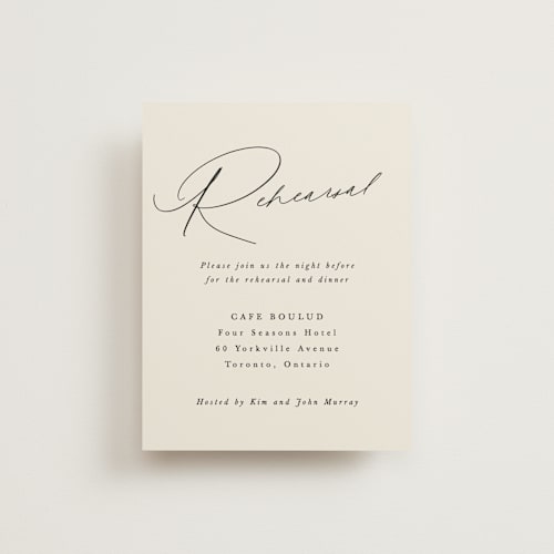 This is a ecru reception cards with standard by Hooray Creative called scripted names printing on signature in standard