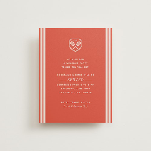 This is a verona sunset reception cards with standard by Megan Davis called racquet printing on signature in standard