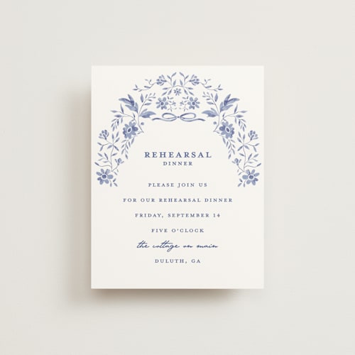 This is a blue willow reception cards with standard by Susan Zinader called daisy toile printing on signature in standard
