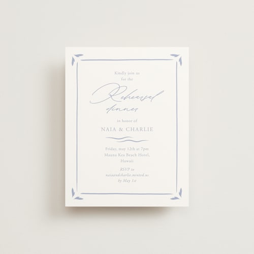 This is a pale cerulean reception cards with standard by Sabrin Deirani called ocean dreams printing on signature in standard