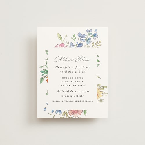 This is a tropical reception cards with standard by Itsy Belle Studio called floral pop printing on signature in standard