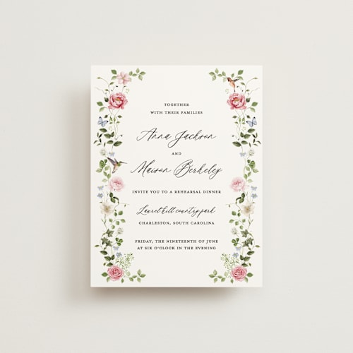 This is a peony reception cards with standard by Sarah Knight called ornate printing on signature in standard