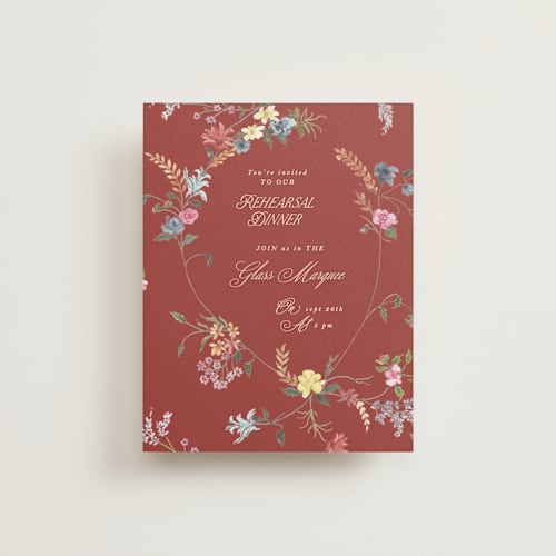 This is a english garden reception cards with standard by Phrosné Barwood called whimsey floral printing on signature in standard