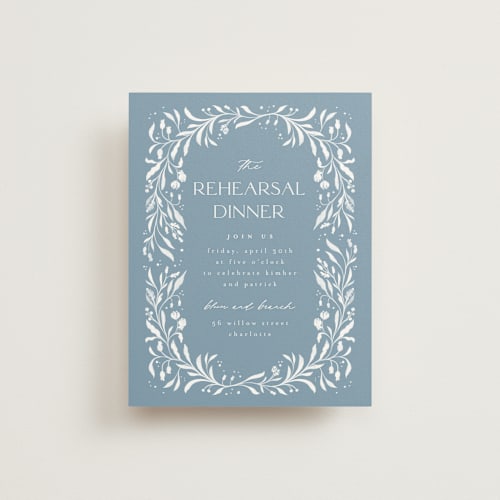 This is a delft blue reception cards with standard by Ashley DeMeyere called porcelain printing on signature in standard